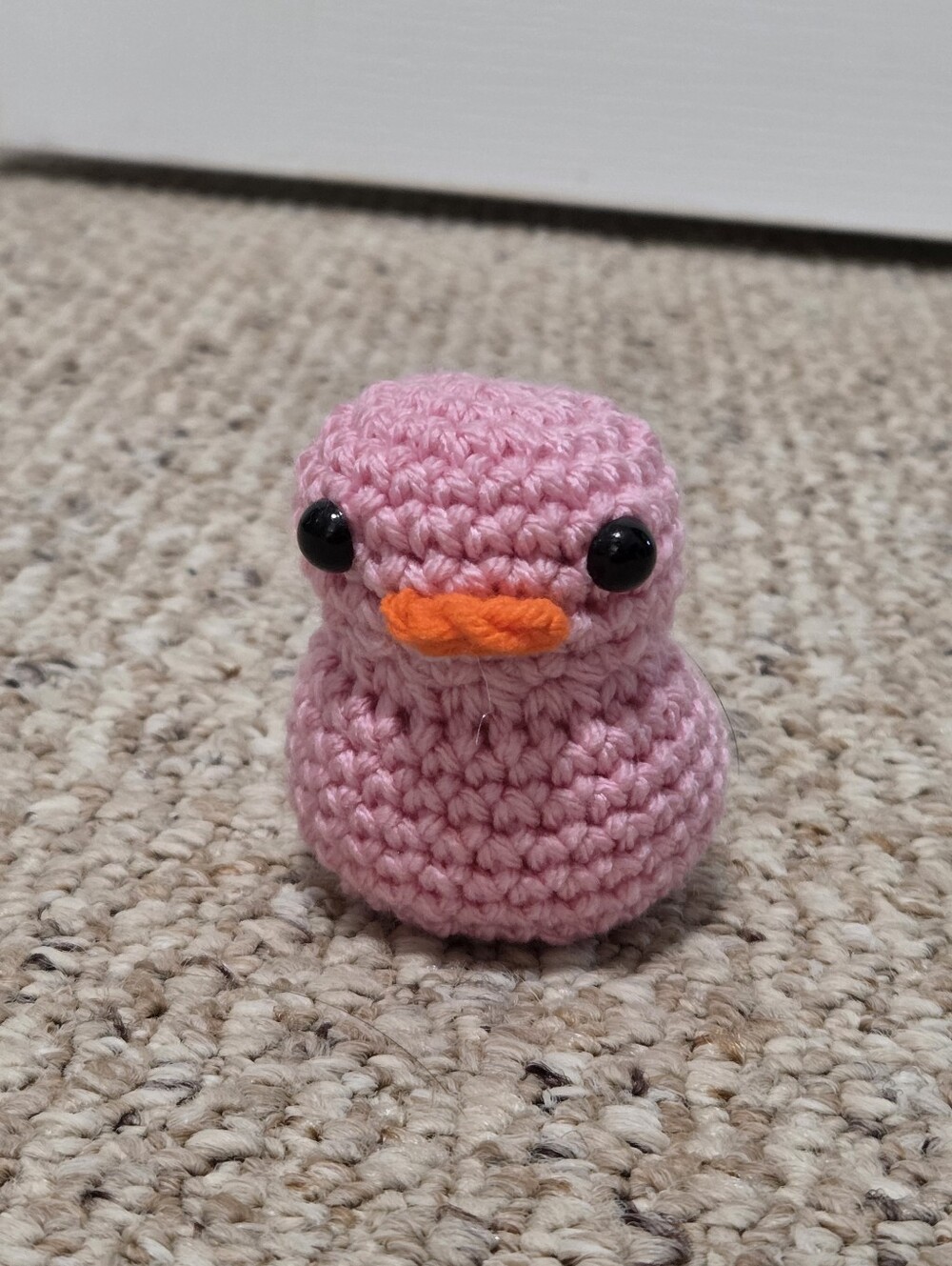 Hand Crafted Pink Crochet Duck with Orange Beak